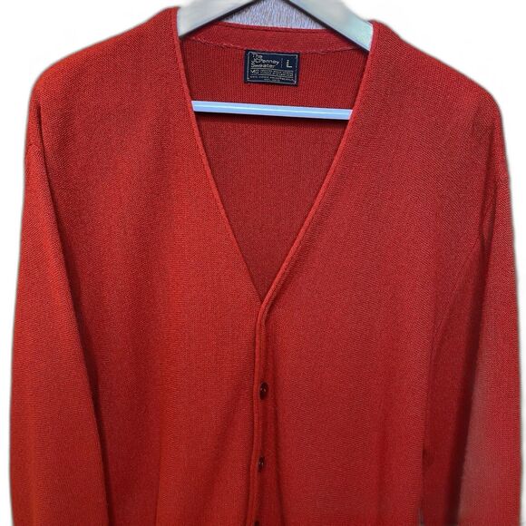 JCPenney V-Neck Cardigan Sweater 100% Acrylic Red Dad Grandpa Vintage Men's Sz L - Picture 1 of 7